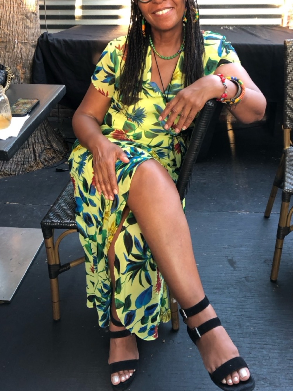 Bright Tropical Floral Jungle Print Ruffled Hem Faux Wrap Maxi Dress